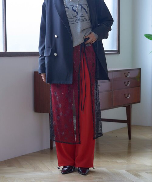 Remind me and forever(リマインドミーアンドフォーエバー)の「【nane】コーデのアクセントに、レースラップスカート(スカート・レディース・ゴールド/ブラック・FREE)」の12枚目の写真