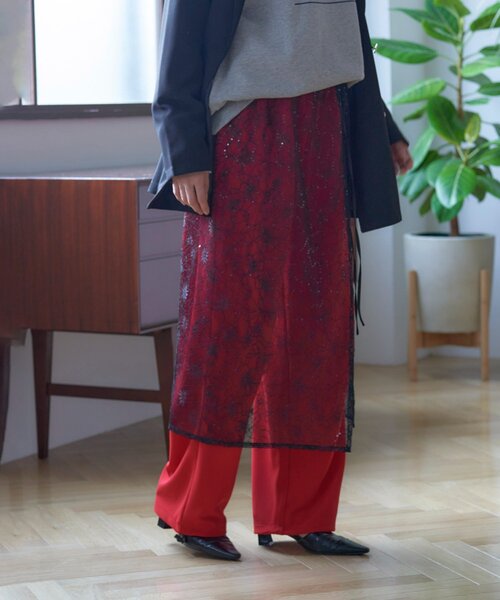 Remind me and forever(リマインドミーアンドフォーエバー)の「【nane】コーデのアクセントに、レースラップスカート(スカート・レディース・ゴールド/ブラック・FREE)」の15枚目の写真