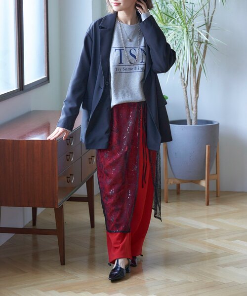 Remind me and forever(リマインドミーアンドフォーエバー)の「【nane】コーデのアクセントに、レースラップスカート(スカート・レディース・ゴールド/ブラック・FREE)」の17枚目の写真