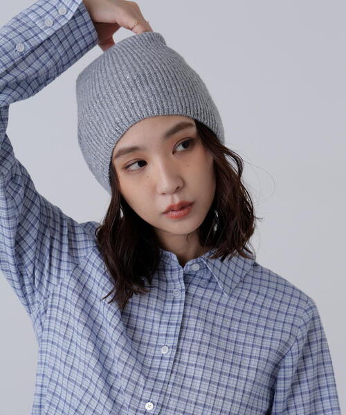 FREE'S MART（フリーズマート）の「スパングルニットワッチ（ニットキャップ/ビーニー・レディース・グレー/ブラック・ﾌﾘ-）」の6枚目の写真