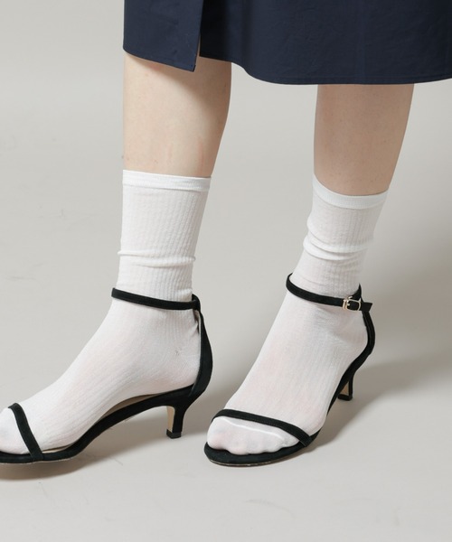 NANO universe（ナノユニバース）の「リブラメソックス（ソックス/靴下・レディース・オフホワイト/ブラック/ブラウン・F）」の2枚目の写真