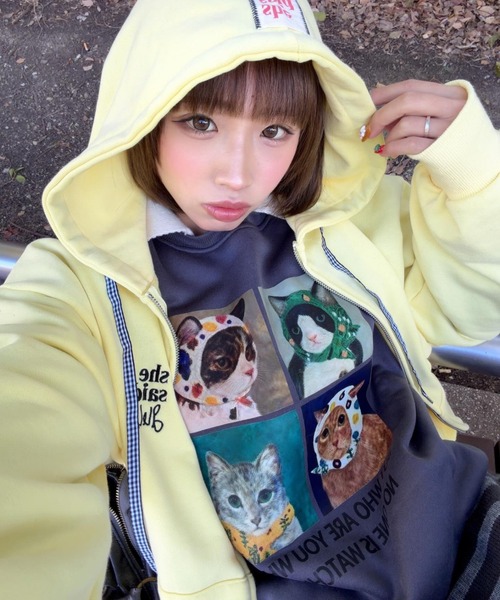 SHEPP（シープ）の「【お気に入り数16000人突破!】裏起毛キャット柄プルオーバー ルーズシルエット ビッグ スウェット（スウェット・レディース・グレー/ブラック/チャコール/ホワイト・M/L）」の4枚目の写真