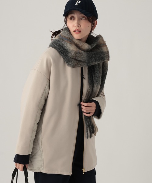 美品✨ベイジ　フェイクレザー　ダイヤキルト　ノーカラーブルゾン 4 薄ベージュ 美品✨ベイジ フェイクレザー ダイヤキルト ノーカラーブルゾン 4 薄