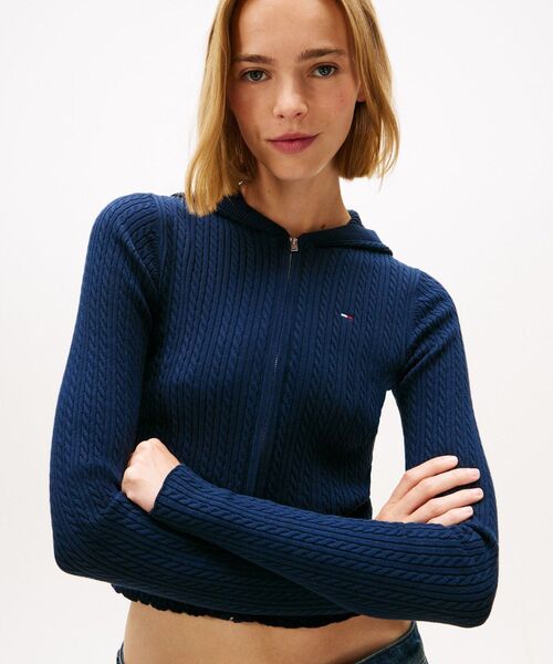 tommy jeans(トミー ジーンズ)の「フードジップアップカーディガン(ニット/セーター・レディース・ライラック系/ネイビー・SMALL/MEDIUM/X-SMALL)」の3枚目の写真