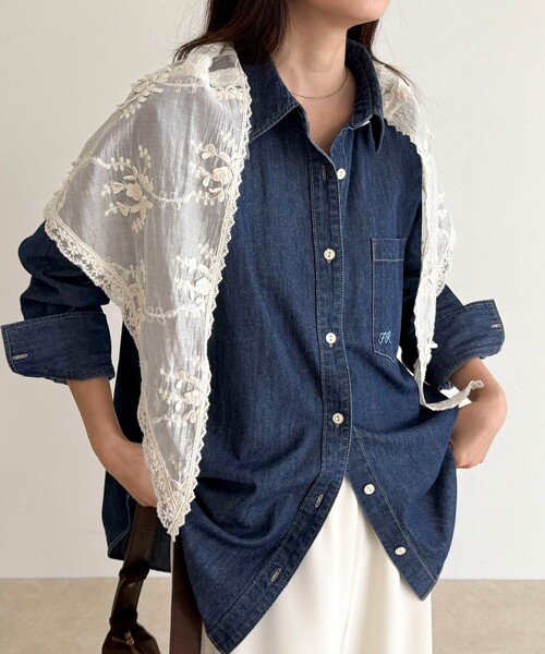 fredy emue(フレディエミュ)の「刺繍パッチワークバブーシュカ(バンダナ/スカーフ・レディース・アイボリー・FREE)」の5枚目の写真