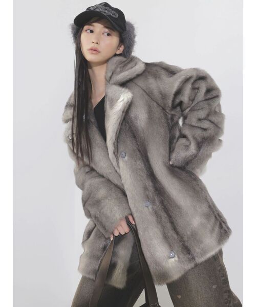 【nasu】EMODA フェイクファーコート EMODA ミディフェイクファーコート（グレー） -靴＆ファッション通販