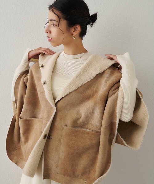 Whim Gazette（ウィムガゼット）の「ムートンポンチョ（ポンチョ・レディース・ベージュ・FREE）」の22枚目の写真