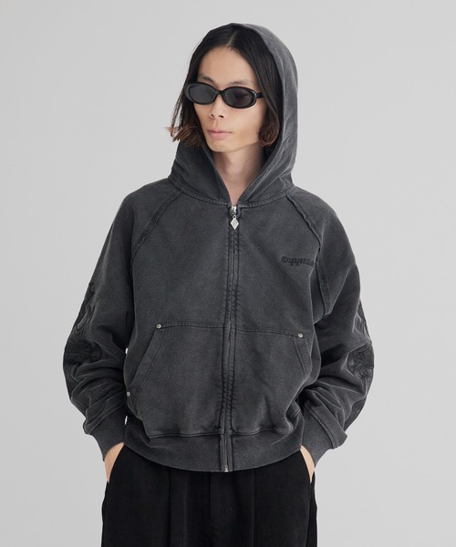 SUPPLIER/サプライヤー Dagger Leather Patch Zip Hoodie フーディー