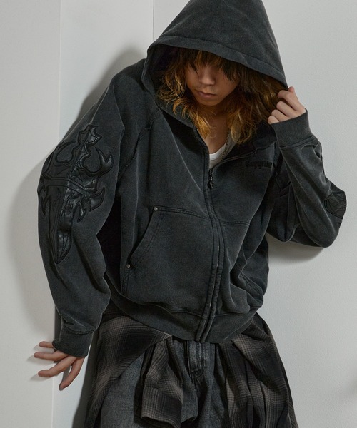 SUPPLIER(サプライヤー)の「SUPPLIER/サプライヤー Dagger Leather Patch Zip Hoodie フーディー ジップパーカー(パーカー・メンズ・ベージュ/ブラック・M/XL/L)」の21枚目の写真