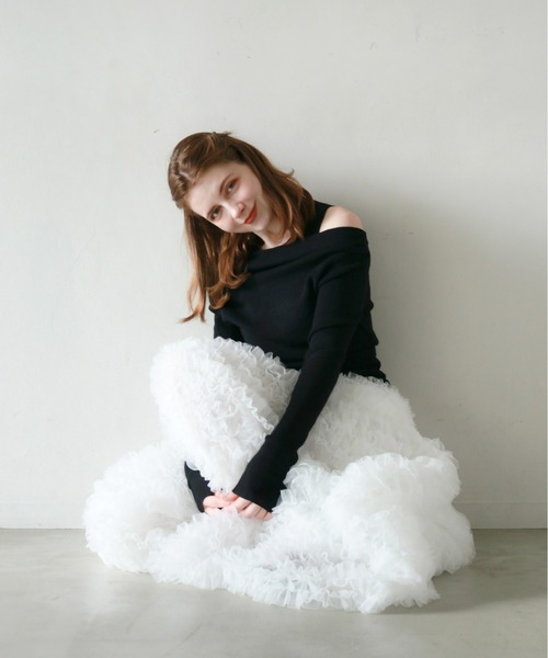 mic by Olu.(ミックバイオルドット)の「< ZOZOTOWN限定 >レイヤードオフショルダーニット(ニット/セーター・レディース・グレー/ブラック/ホワイト・FREE)」の17枚目の写真