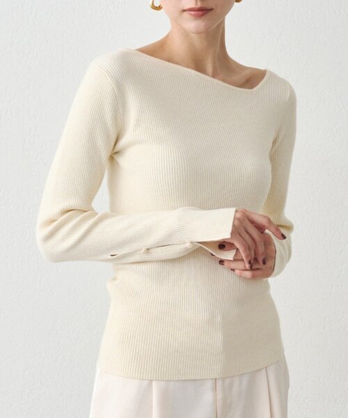 earthy(アーシー)の「リブアシメニット(ニット/セーター・レディース・オフホワイト/ブラック/グレー・FREE)」の2枚目の写真