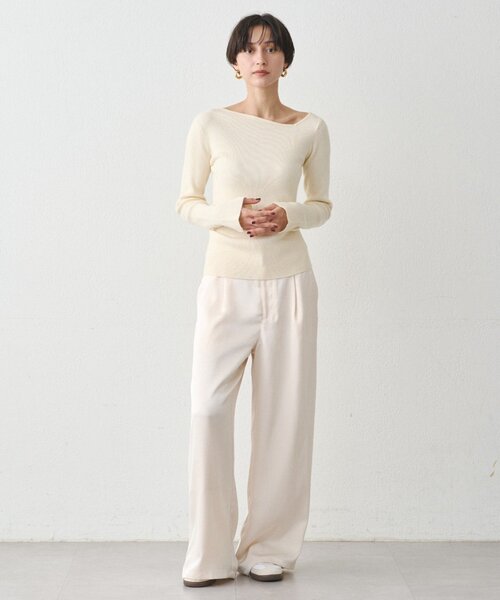 earthy(アーシー)の「リブアシメニット(ニット/セーター・レディース・オフホワイト/ブラック/グレー・FREE)」の4枚目の写真