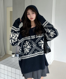 26AW(秋冬)フード付き ノルディック プルオーバーニット