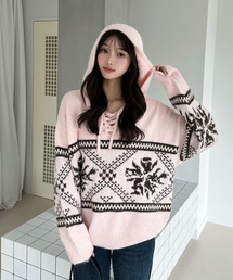 26AW(秋冬)フード付き ノルディック プルオーバーニット