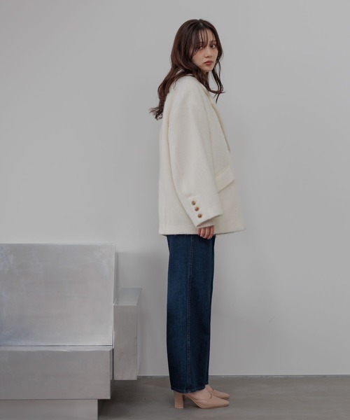 Andemiu(アンデミュウ)の「アルパカシャギーハーフコート493957(ピーコート・レディース・オフホワイト/ブラウン/チェック/ブラウン系その他4/ブラック系1・FREE)」の17枚目の写真