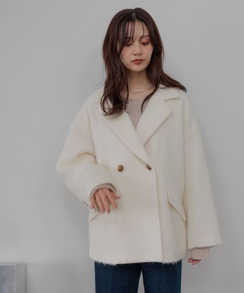 Andemiu(アンデミュウ)の「アルパカシャギーハーフコート493957(ピーコート・レディース・オフホワイト/ブラウン/チェック/ブラウン系その他4/ブラック系1・FREE)」の13枚目の写真