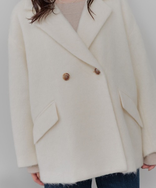 Andemiu(アンデミュウ)の「アルパカシャギーハーフコート493957(ピーコート・レディース・オフホワイト/ブラウン/チェック/ブラウン系その他4/ブラック系1・FREE)」の12枚目の写真