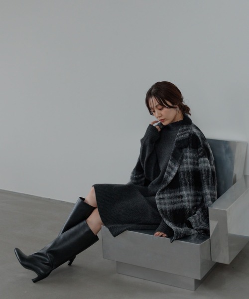 Andemiu(アンデミュウ)の「アルパカシャギーハーフコート493957(ピーコート・レディース・オフホワイト/ブラウン/チェック/ブラウン系その他4/ブラック系1・FREE)」の10枚目の写真