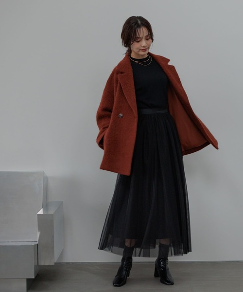 Andemiu(アンデミュウ)の「アルパカシャギーハーフコート493957(ピーコート・レディース・オフホワイト/ブラウン/チェック/ブラウン系その他4/ブラック系1・FREE)」の6枚目の写真