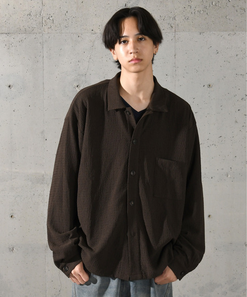 neos(ネオス)の「【neos】ルーズシルエット 楊柳 ロングスリーブ シャツ(シャツ/ブラウス・メンズ・ブラウン/ブルーグリーン/ブラック/グレイッシュベージュ・MEDIUM/LARGE)」の1枚目の写真
