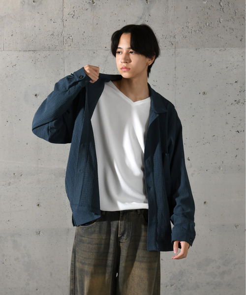 neos(ネオス)の「【neos】ルーズシルエット 楊柳 ロングスリーブ シャツ(シャツ/ブラウス・メンズ・ブラウン/ブルーグリーン/ブラック/グレイッシュベージュ・MEDIUM/LARGE)」の6枚目の写真
