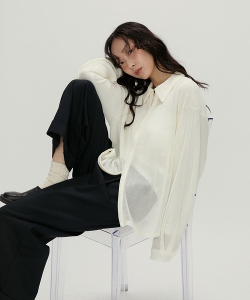 NUJOH(ヌゾ)の「Light Breeze Zip Knit / ライトブリーズ ジップニット(シャツ/ブラウス・レディース・ブラック/グレー/アイボリー・FREE)」の12枚目の写真