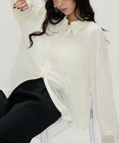 NUJOH(ヌゾ)の「Light Breeze Zip Knit / ライトブリーズ ジップニット(シャツ/ブラウス・レディース・ブラック/グレー/アイボリー・FREE)」の13枚目の写真