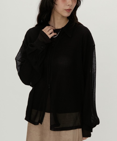 NUJOH(ヌゾ)の「Light Breeze Zip Knit / ライトブリーズ ジップニット(シャツ/ブラウス・レディース・ブラック/グレー/アイボリー・FREE)」の6枚目の写真