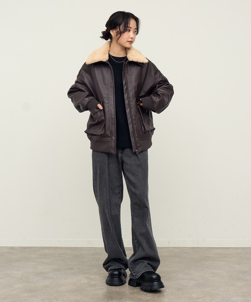 NOGLE(ノグル)の「【NOGLE/ノグル】2WAY襟ファーフェイクレザーブルゾン(ミリタリージャケット・レディース・ブラウン/ダークブラウン/ブラック・FREE)」の14枚目の写真