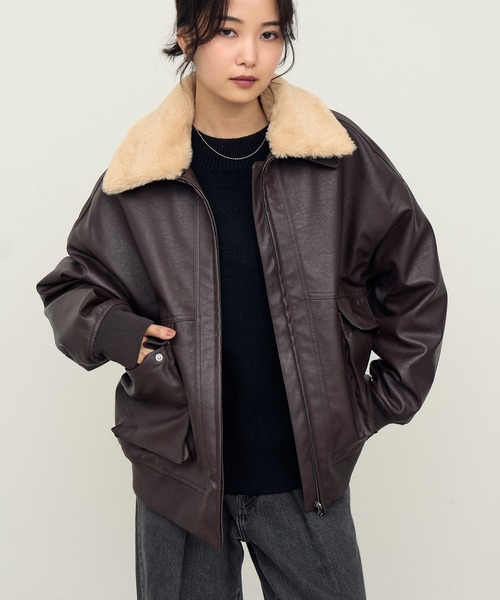 セール】【NOGLE/ノグル】2WAY襟ファーフェイクレザーブルゾン