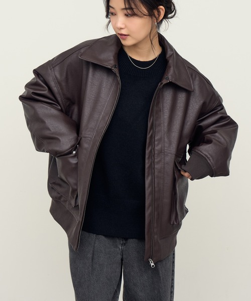 NOGLE(ノグル)の「【NOGLE/ノグル】2WAY襟ファーフェイクレザーブルゾン(ミリタリージャケット・レディース・ブラウン/ダークブラウン/ブラック・FREE)」の9枚目の写真
