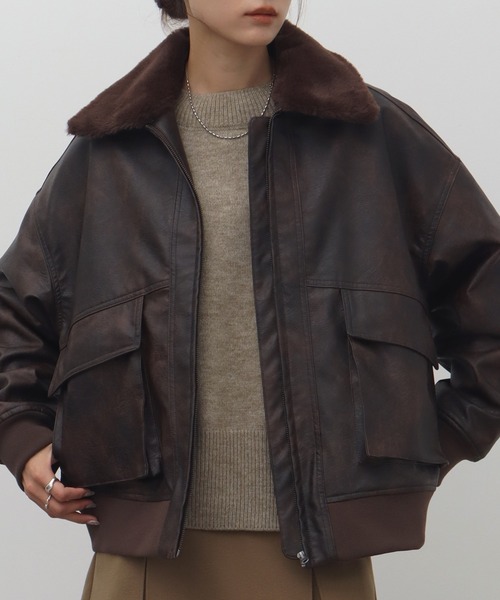 セール】【NOGLE/ノグル】2WAY襟ファーフェイクレザーブルゾン