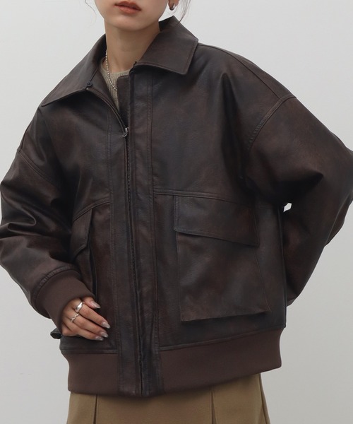 セール】【NOGLE/ノグル】2WAY襟ファーフェイクレザーブルゾン