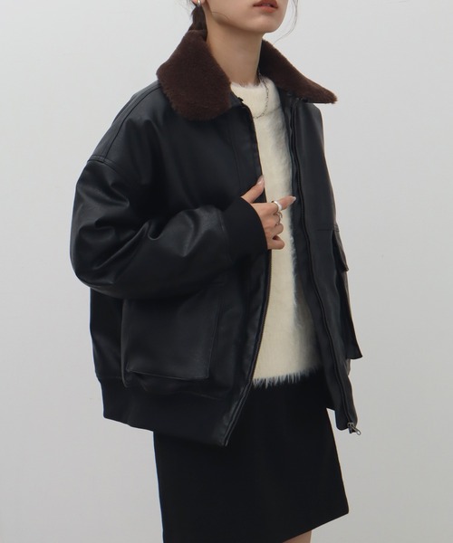 NOGLE(ノグル)の「【NOGLE/ノグル】2WAY襟ファーフェイクレザーブルゾン(ミリタリージャケット・レディース・ブラウン/ダークブラウン/ブラック・FREE)」の18枚目の写真