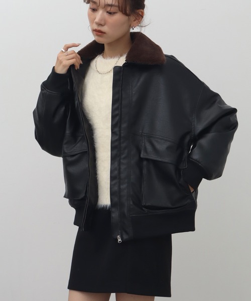 NOGLE(ノグル)の「【NOGLE/ノグル】2WAY襟ファーフェイクレザーブルゾン(ミリタリージャケット・レディース・ブラウン/ダークブラウン/ブラック・FREE)」の16枚目の写真