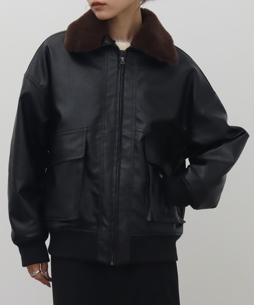 NOGLE(ノグル)の「【NOGLE/ノグル】2WAY襟ファーフェイクレザーブルゾン(ミリタリージャケット・レディース・ブラウン/ダークブラウン/ブラック・FREE)」の20枚目の写真