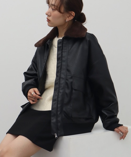 NOGLE(ノグル)の「【NOGLE/ノグル】2WAY襟ファーフェイクレザーブルゾン(ミリタリージャケット・レディース・ブラウン/ダークブラウン/ブラック・FREE)」の4枚目の写真
