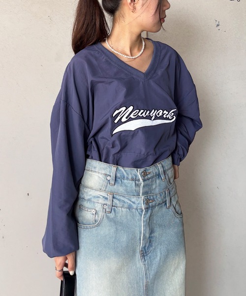 ISOOK（アイスー）の「【ISOOK / アイスー】オーバーサイズゲームシャツ / ユニフォームTシャツ ピステ ルーズ丈 長袖 ブロークコア ビッグシルエット フットボールTシャツ ジャージ ユニセックス ネイビー ホワイト 紺 白 ZOZOTOWN限定（その他トップス・レディース・ネイビー/ホワイト・FREE）」の22枚目の写真