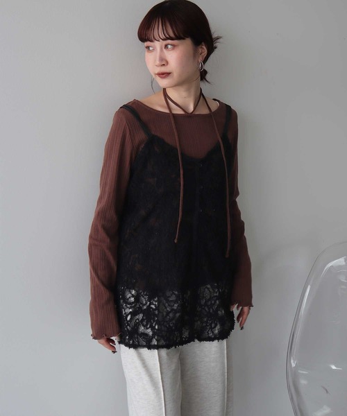 earth music&ecology（アースミュージックアンドエコロジー）の「モールレースキャミチュニック（チュニック・レディース・アイボリー/ブラック・FREE）」の11枚目の写真