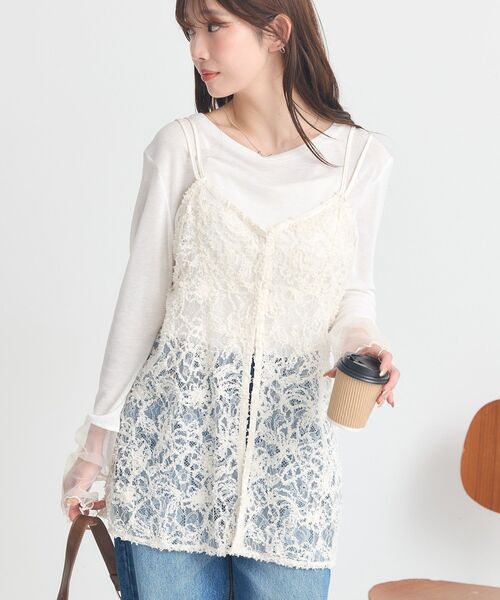 earth music&ecology（アースミュージックアンドエコロジー）の「モールレースキャミチュニック（チュニック・レディース・アイボリー/ブラック・FREE）」の14枚目の写真