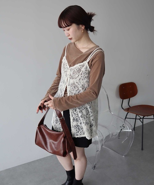 earth music&ecology（アースミュージックアンドエコロジー）の「モールレースキャミチュニック（チュニック・レディース・アイボリー/ブラック・FREE）」の6枚目の写真