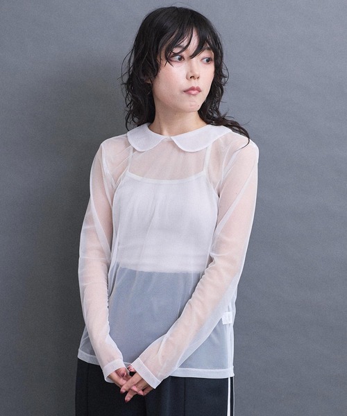 I am I in fact...(アイアムアイインファクト)の「_Tulle inner マ ルエリpullover(Tシャツ/カットソー・レディース・ブラック/ホワイト/ピンク/パープル・FREE)」の2枚目の写真