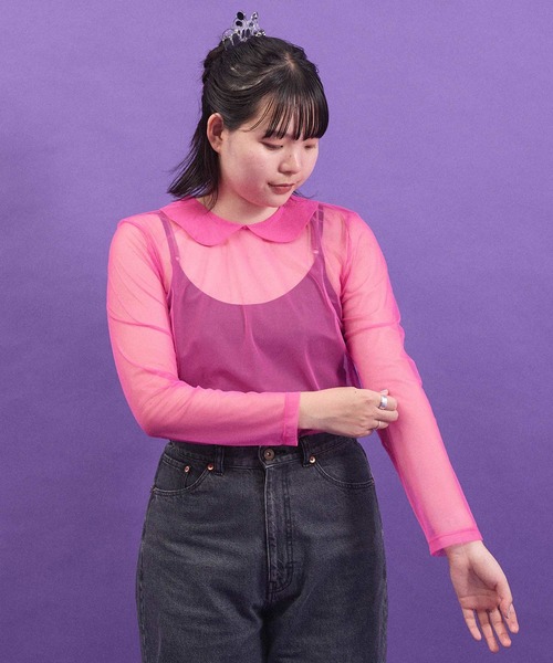 I am I in fact...(アイアムアイインファクト)の「_Tulle inner マ ルエリpullover(Tシャツ/カットソー・レディース・ブラック/ホワイト/ピンク/パープル・FREE)」の5枚目の写真