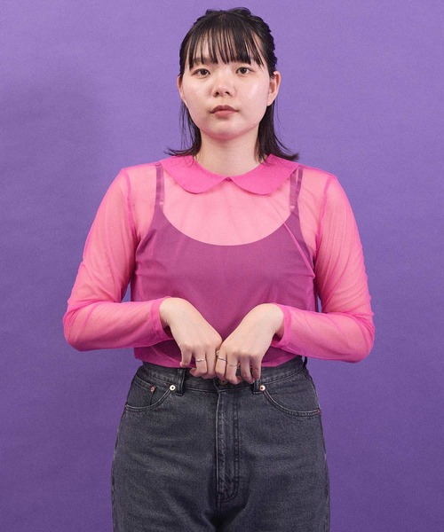 I am I in fact...(アイアムアイインファクト)の「_Tulle inner マ ルエリpullover(Tシャツ/カットソー・レディース・ブラック/ホワイト/ピンク/パープル・FREE)」の6枚目の写真