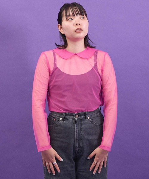 I am I in fact...(アイアムアイインファクト)の「_Tulle inner マ ルエリpullover(Tシャツ/カットソー・レディース・ブラック/ホワイト/ピンク/パープル・FREE)」の8枚目の写真