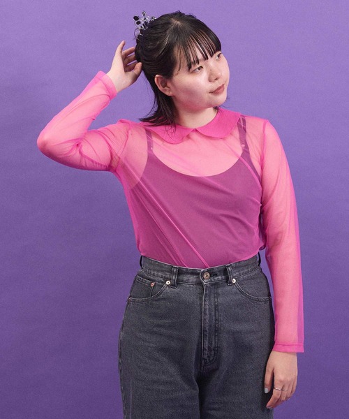 I am I in fact...(アイアムアイインファクト)の「_Tulle inner マ ルエリpullover(Tシャツ/カットソー・レディース・ブラック/ホワイト/ピンク/パープル・FREE)」の12枚目の写真