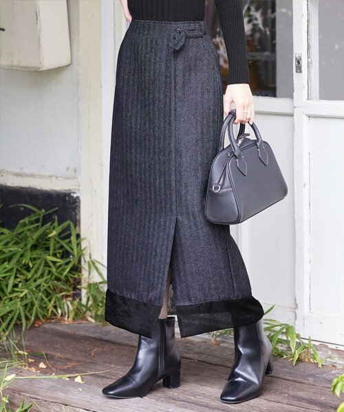 Tiaclasse(ティアクラッセ)の「メランジヘリンボーンツイードスカート(スカート・レディース・チャコールグレー/ライトグレー・M/L)」の1枚目の写真