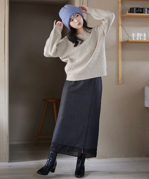 Tiaclasse(ティアクラッセ)の「メランジヘリンボーンツイードスカート(スカート・レディース・チャコールグレー/ライトグレー・M/L)」の11枚目の写真