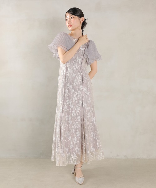 kana オケージョン結婚式パーティード レス Aラインワンピースレース エアリースリーブ 刺繍 レース Aライン ワンピース ドレス パーティー