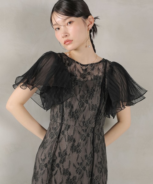 エアリースリーブ 刺繍 レース Aライン ワンピース ドレス パーティー